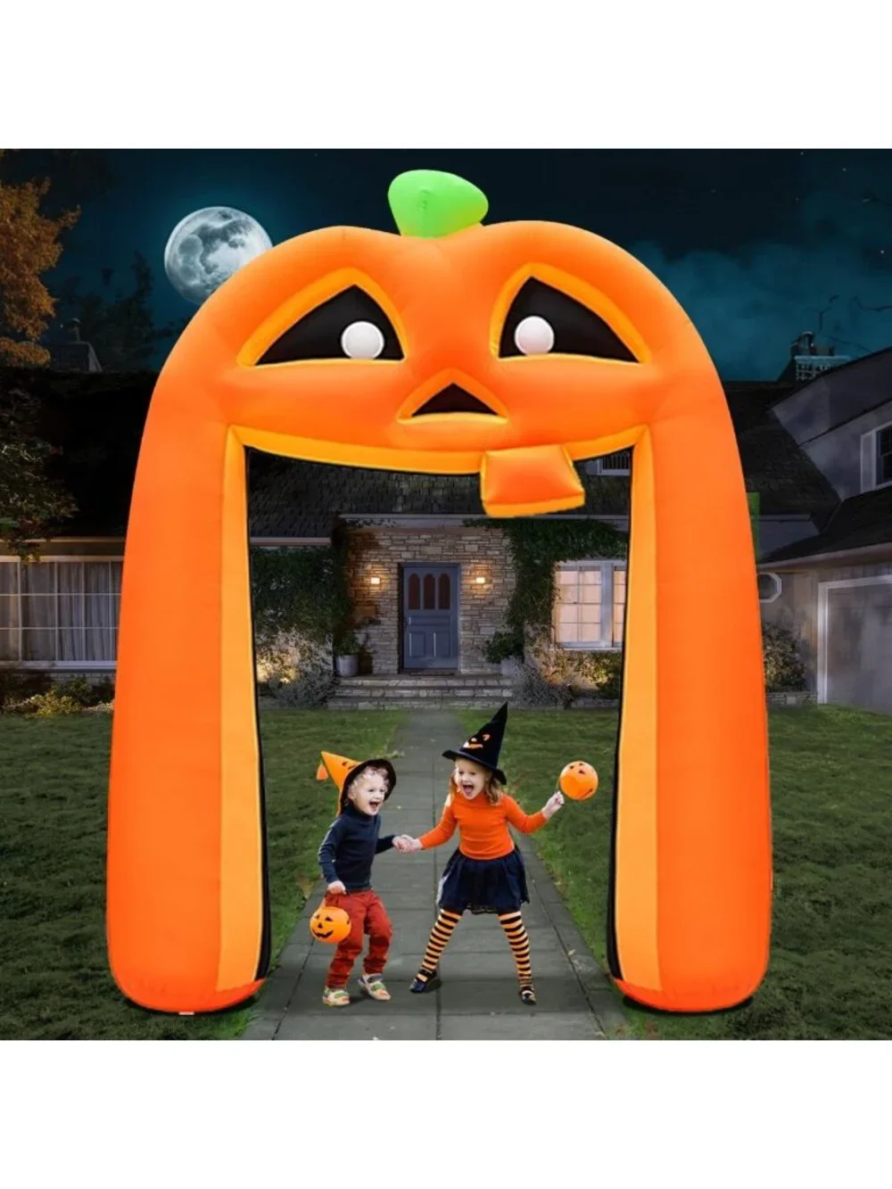 10FT Halloween Inflatable Pumpkin Archway with 5 LEDs - Outdoor Party Decor